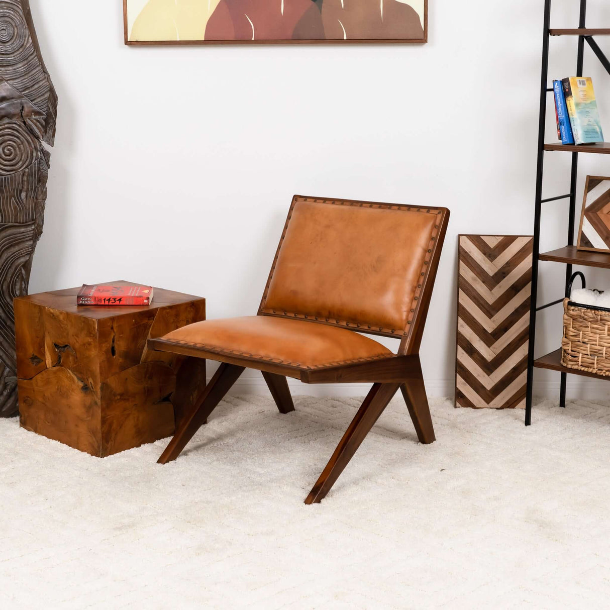 Colin Tan Leather Lounge Chair - AFC00189 - Luna Furniture