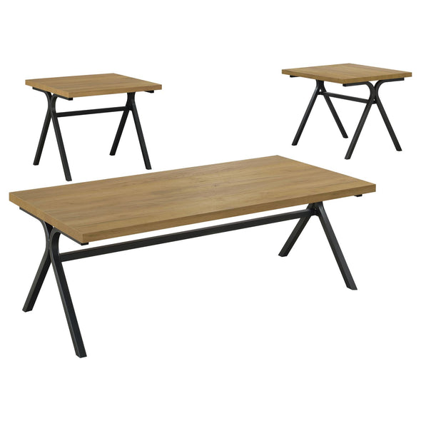 Colmar 3-piece Trestle Occasional Table Set Golden Oak and Gunmetal - 753424 - Luna Furniture