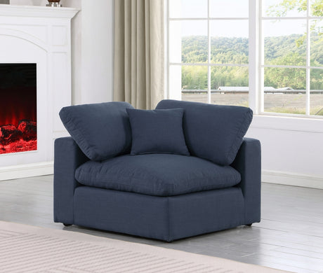 Comfy Linen Textured Fabric Corner Chair Blue - 187Navy-Corner - Luna Furniture