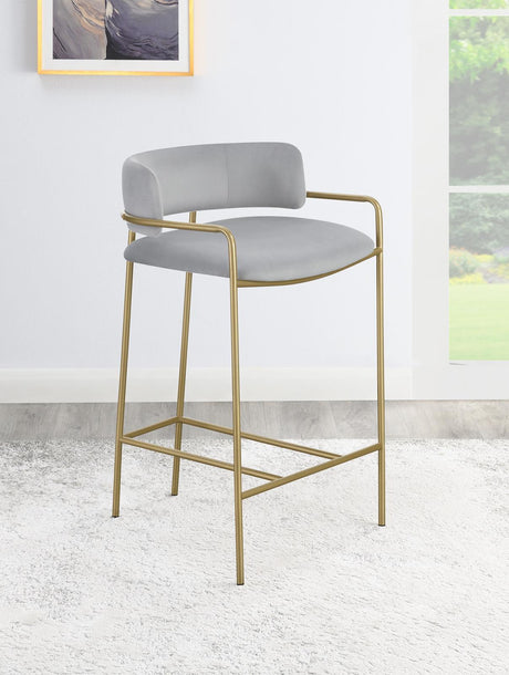 Comstock Upholstered Low Back Stool Grey and Gold - 182159 - Luna Furniture