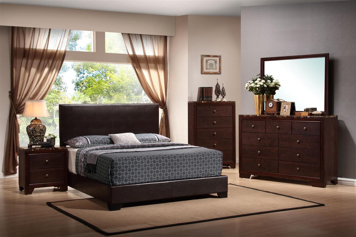 Conner California King Upholstered Panel Bed Dark Brown - 300261KW - Luna Furniture