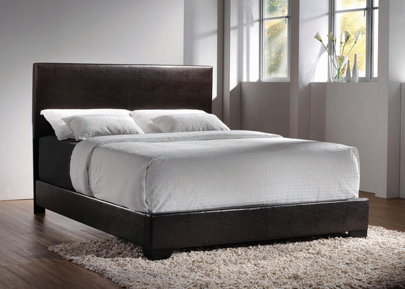 Conner Eastern King Upholstered Panel Bed Dark Brown - 300261KE - Luna Furniture