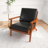 Connor Solid Wood Genuine Leather Lounge Chair Black - AFC00049 - Luna Furniture