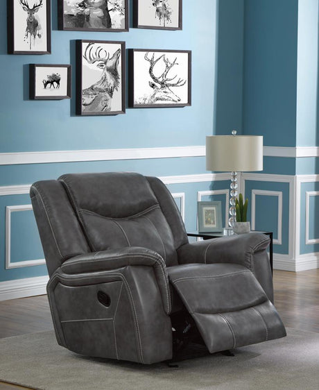 Conrad Gray Upholstered Motion Glider Recliner from Coaster - Luna Furniture