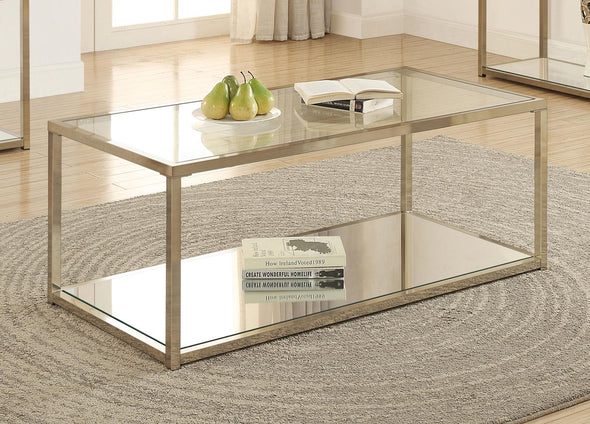 Cora Coffee Table with Mirror Shelf Chocolate Chrome - 705238 - Luna Furniture