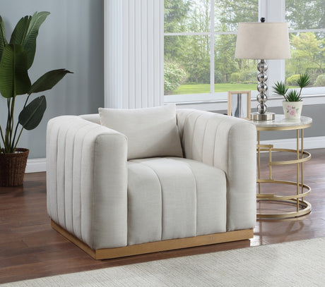 Cream Lucia Linen Textured Fabric Living Room Chair - 655Cream-C - Luna Furniture