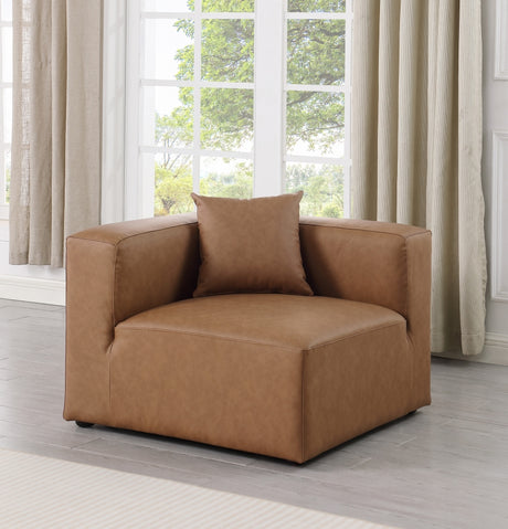 Cube Charcoal Grey Faux Leather Living Room Chair Brown - 668Brown-Corner - Luna Furniture