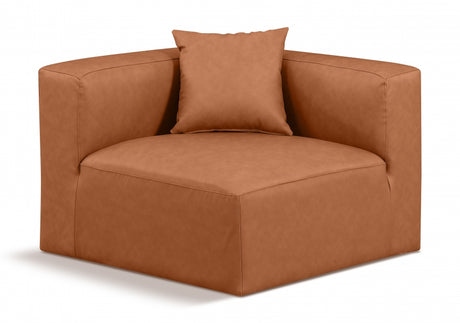 Cube Charcoal Grey Faux Leather Living Room Chair Cognac - 668Cognac-Corner - Luna Furniture