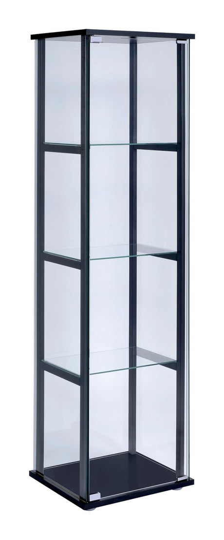 Cyclamen Black and Clear 4-Shelf Glass Curio Cabinet from Coaster - Luna Furniture