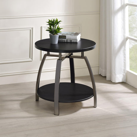Dacre Round End Table Dark Grey and Black Nickel - 722207 - Luna Furniture