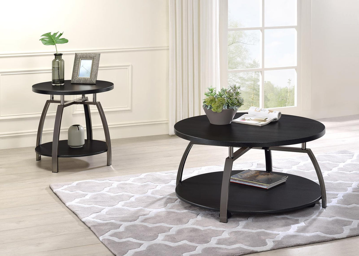Dacre Dark Gray and Black Nickel Round End Table from Coaster - Luna Furniture