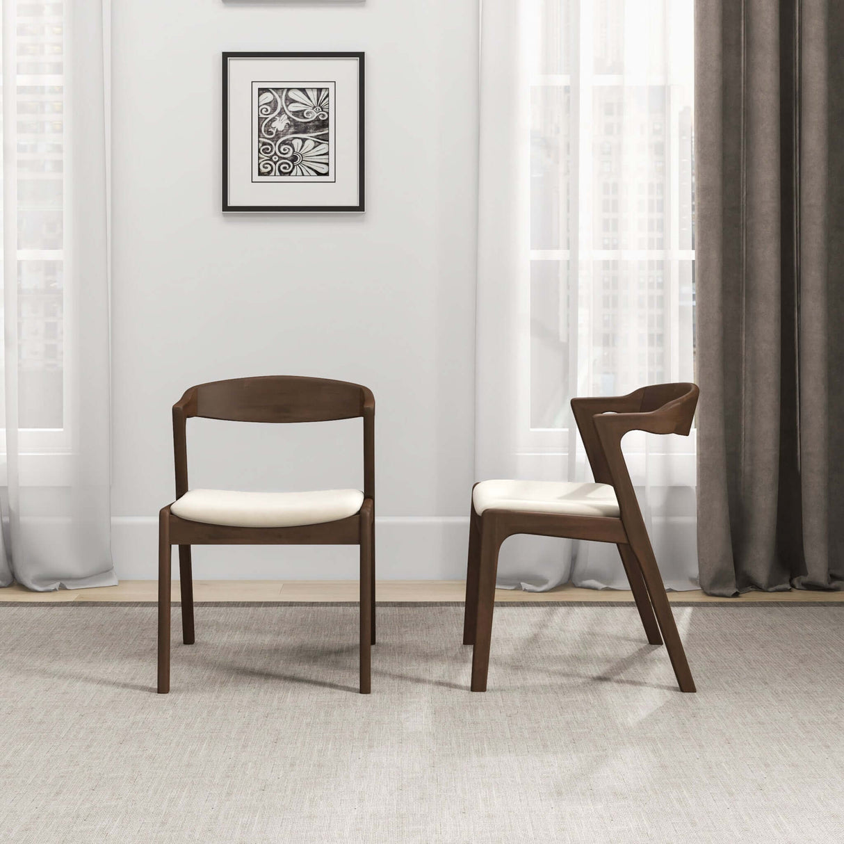 Dakota Mid-Century Modern Solid Wood Velvet Dining Chair (Set of 2) Cream - AFC01870 - Luna Furniture