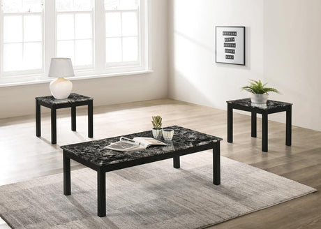 Darius Faux Marble Rectangle 3-piece Occasional Table Set Black - 723605 - Luna Furniture