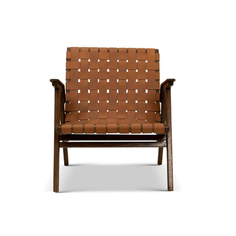 David Genuine Leather Teak Lounge Chair - AFC00108 - Luna Furniture