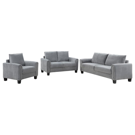 Davis  3-piece Upholstered Rolled Arm Sofa Grey - 509634-S3 - Luna Furniture