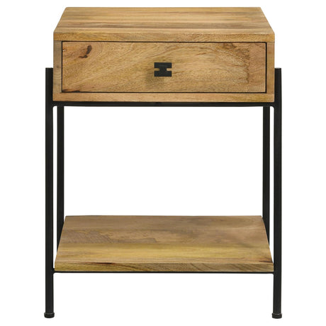 Declan Natural Mango and Black 1-Drawer Accent Table with Open Shelf from Coaster - Luna Furniture