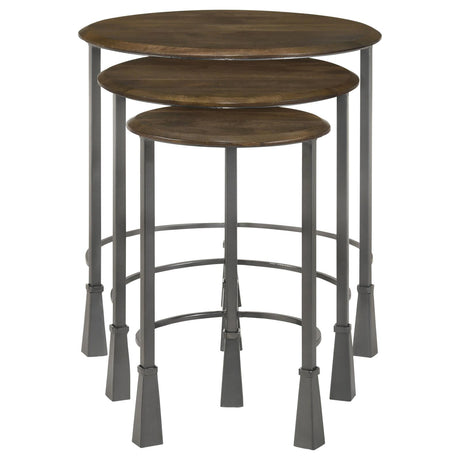 Deja Natural and Gunmetal 3-Piece Round Nesting Table from Coaster - Luna Furniture