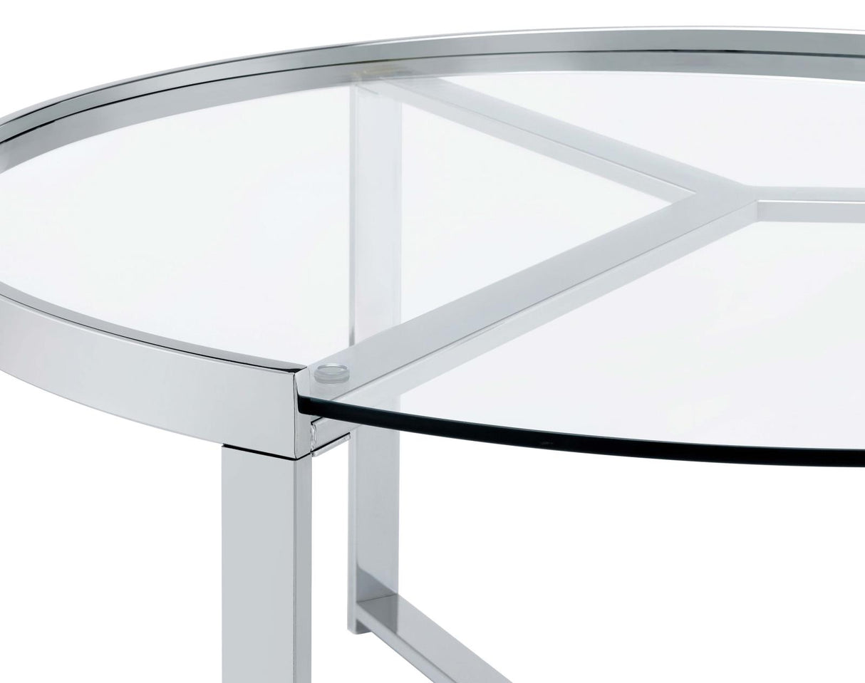 Delia Clear and Chrome 2-Piece Round Glass Top Nesting Coffee Table from Coaster - Luna Furniture