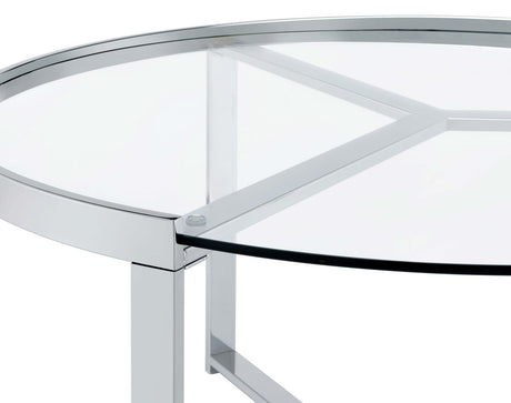 Delia Clear and Chrome 2-Piece Round Glass Top Nesting Coffee Table from Coaster - Luna Furniture