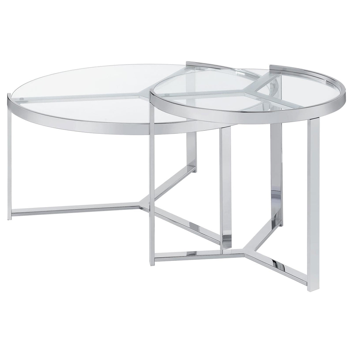 Delia Clear and Chrome 2-Piece Round Glass Top Nesting Coffee Table from Coaster - Luna Furniture