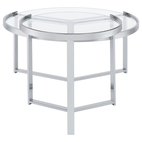 Delia Clear and Chrome 2-Piece Round Glass Top Nesting Coffee Table from Coaster - Luna Furniture