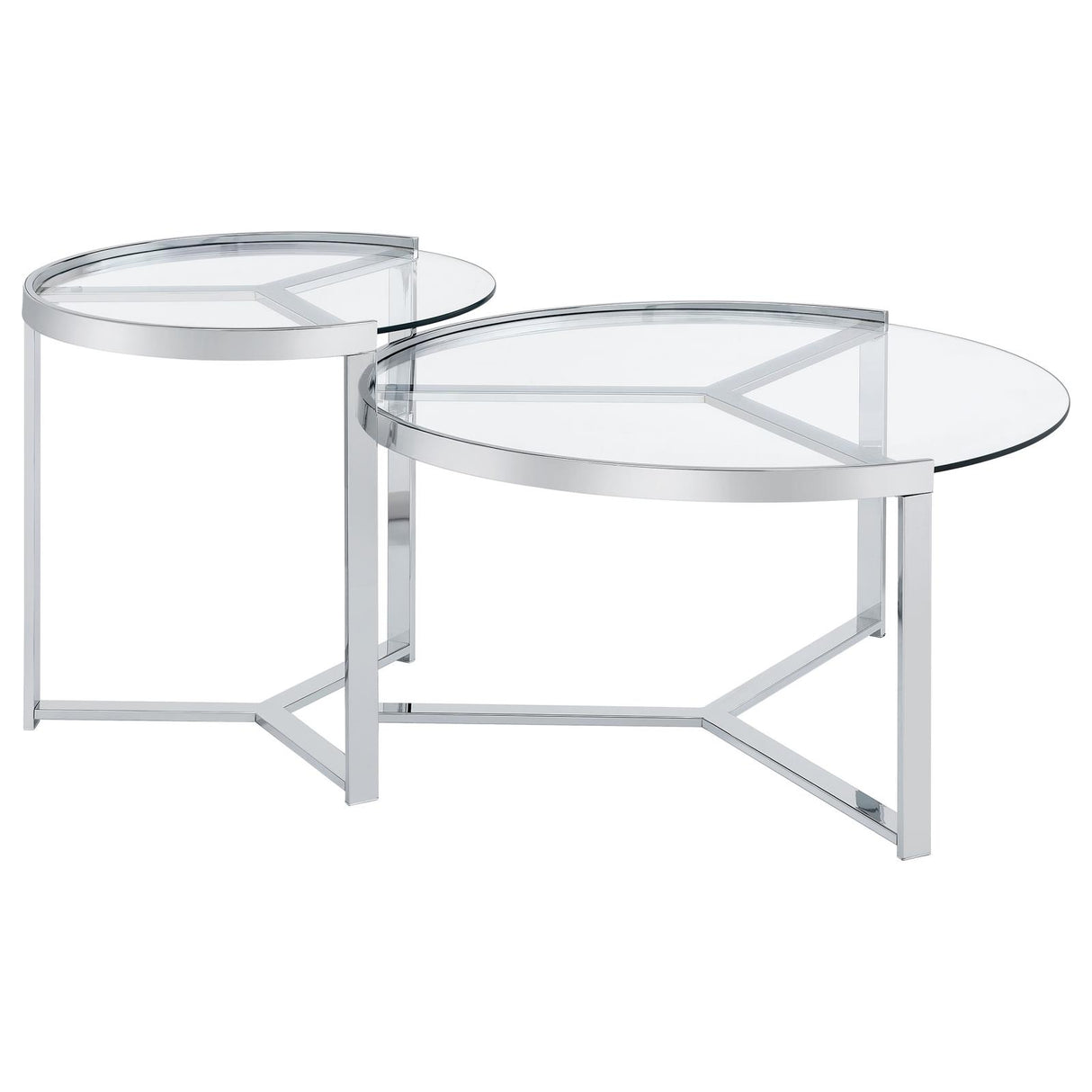 Delia Clear and Chrome 2-Piece Round Glass Top Nesting Coffee Table from Coaster - Luna Furniture