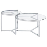 Delia Clear and Chrome 2-Piece Round Glass Top Nesting Coffee Table from Coaster - Luna Furniture
