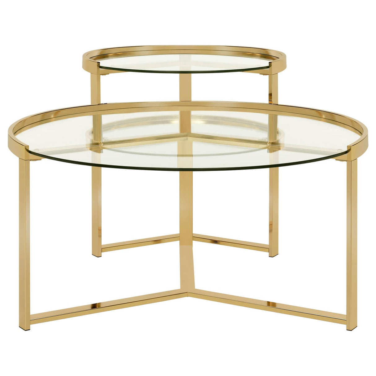 Delia Clear and Gold 2-Piece Round Nesting Table from Coaster - Luna Furniture
