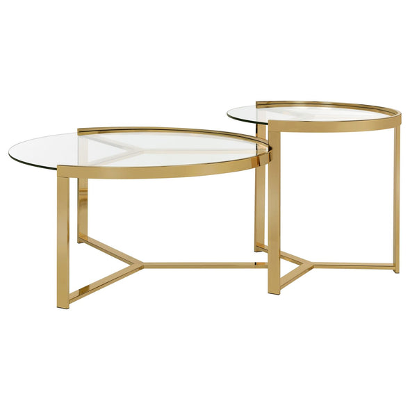 Delia 2-piece Round Nesting Table Clear and Gold - 930251 - Luna Furniture