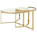 Delia Clear and Gold 2-Piece Round Nesting Table from Coaster - Luna Furniture