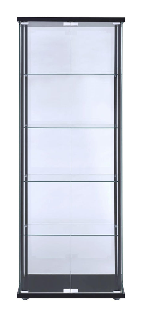 Delphinium Black and Clear 5-Shelf Glass Curio Cabinet from Coaster - Luna Furniture
