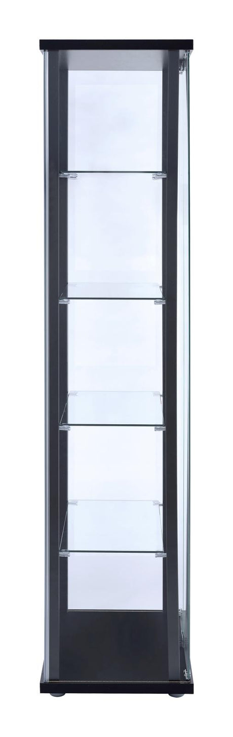 Delphinium Black and Clear 5-Shelf Glass Curio Cabinet from Coaster - Luna Furniture