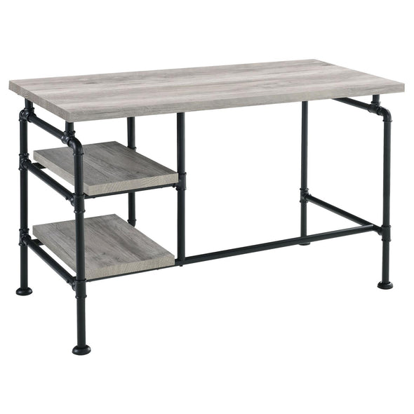 Delray 2-tier Open Shelving Writing Desk Grey Driftwood and Black - 803701 - Luna Furniture