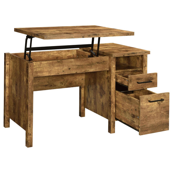 Delwin Lift Top Office Desk with File Cabinet Antique Nutmeg - 881240 - Luna Furniture