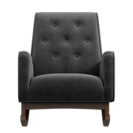 Demetrius Solid Wood Rocking Chair Dark Grey Microfiber - AFC00013 - Luna Furniture