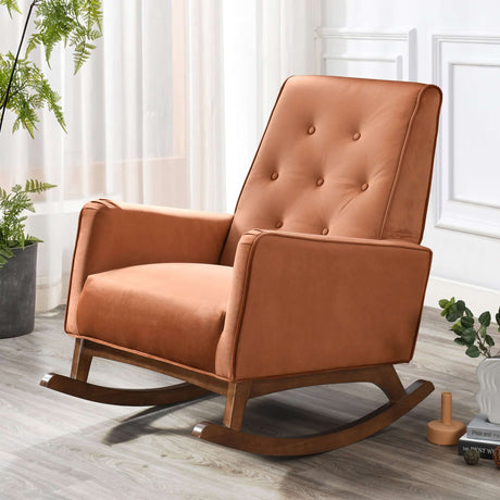 Demetrius Solid Wood Rocking Chair Dark Grey Microfiber - AFC00013 - Luna Furniture