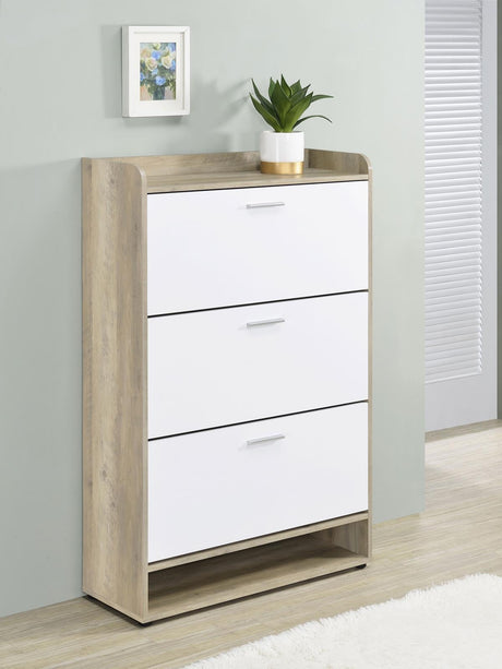 Denia 3-tier Shoe Storage Cabinet Antique Pine and White - 950403 - Luna Furniture