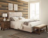 Devon Button Tufted Upholstered California King Bed Beige - 300525KW - Luna Furniture