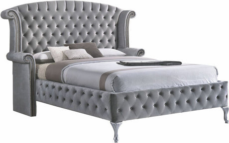 Diamond Palace Gray Velvet Platform Bedroom Set - Luna Furniture