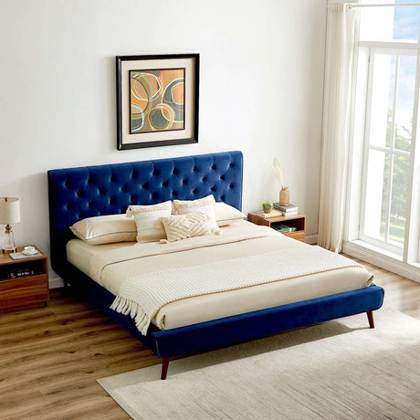 Dillon Velvet Platform Bed Queen / Blue - AFC00539 - Luna Furniture