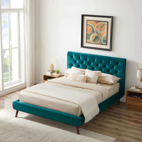 Dillon Velvet Platform Bed Queen / Blue from Midinmod - Luna Furniture