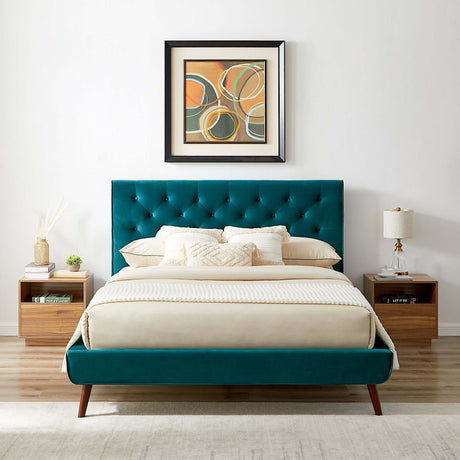 Dillon Velvet Platform Bed Queen / Blue from Midinmod - Luna Furniture