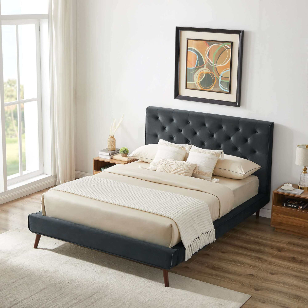 Dillon Velvet Platform Bed Queen / Teal from Midinmod - Luna Furniture