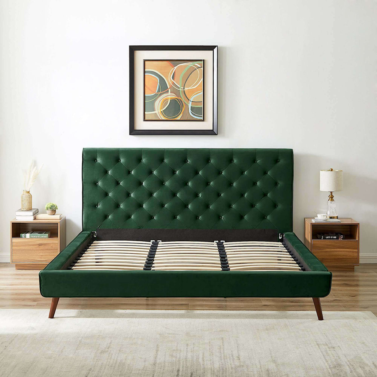 Dillon Velvet Platform Bed Queen / Teal from Midinmod - Luna Furniture