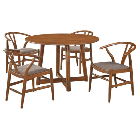 Dinah Walnut 5-Piece Round Solid Wood Dining Set from Coaster - Luna Furniture