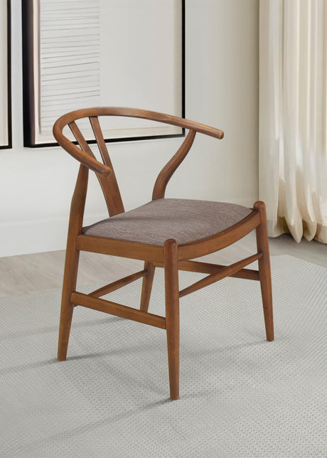 Dinah Walnut and Brown Danish Y-Shaped Back Wishbone Dining Side Chair, Set of 2 from Coaster - Luna Furniture