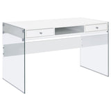 Dobrev Glossy White and Clear 2-Drawer Writing Desk from Coaster - Luna Furniture