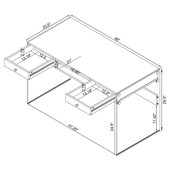Dobrev 2-drawer Writing Desk Glossy White and Clear - 800829 - Luna Furniture