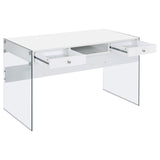 Dobrev Glossy White and Clear 2-Drawer Writing Desk from Coaster - Luna Furniture