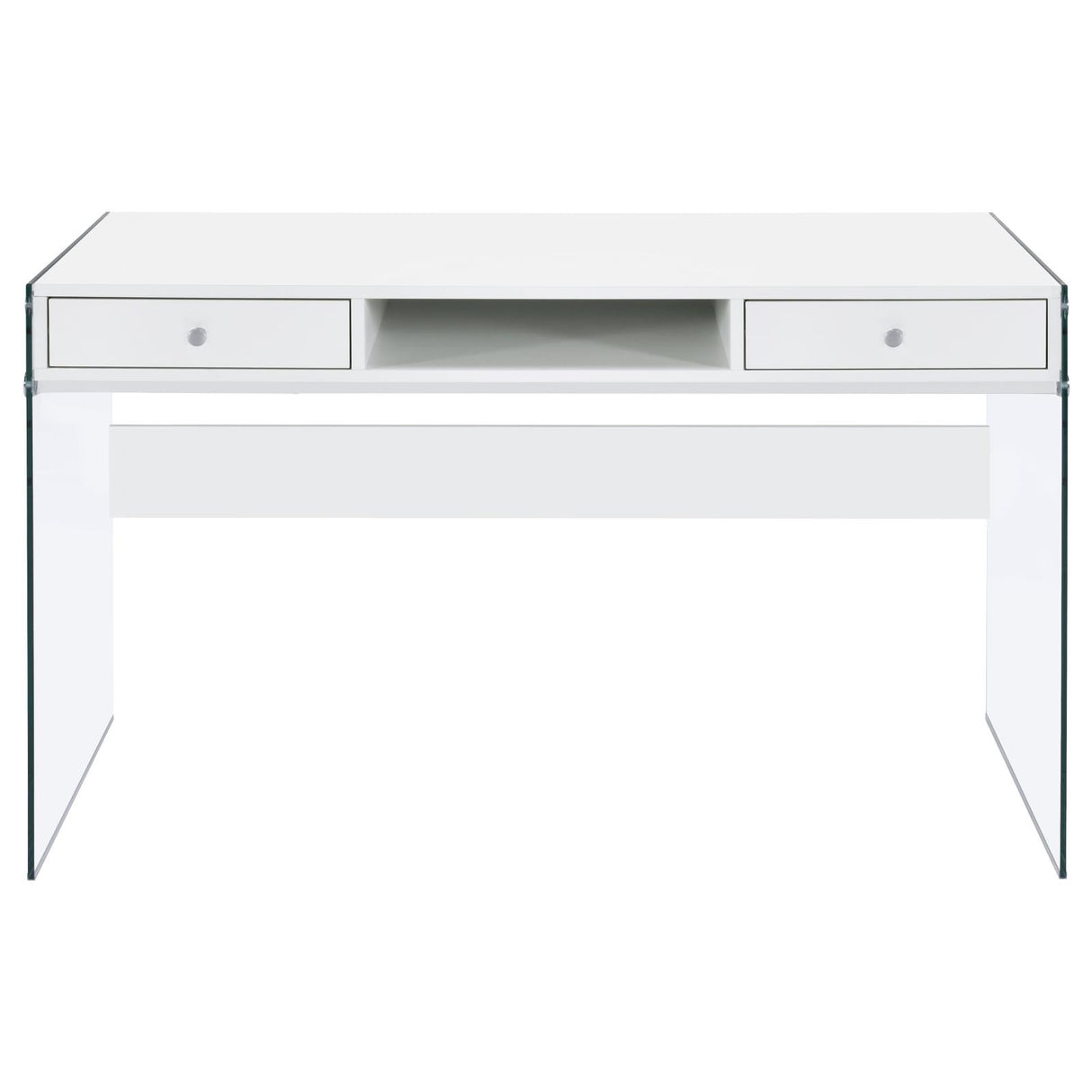Dobrev Glossy White and Clear 2-Drawer Writing Desk from Coaster - Luna Furniture